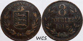 Guernsey 8 Doubles 1918 H KM#14 VF-