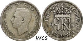 Great Britain 6 Pence 1943 KM#852 F