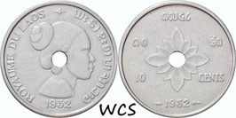 Laos 10 Cents 1952 KM#4 XF-