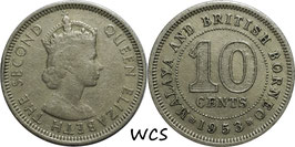 Malaya and British Borneo 10 Cents 1953 KM#2 VF