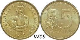 Paraguay 5 Guaranies 1992 (FAO) KM# UNC