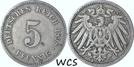 German Empire 5 Pfennige 1890-1899 KM#11
