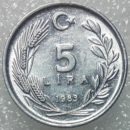 Turkey 5 Lira 1983 KM#949.2 XF