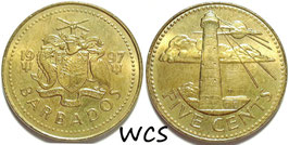 Barbados 5 Cents 1973-2007 KM#11