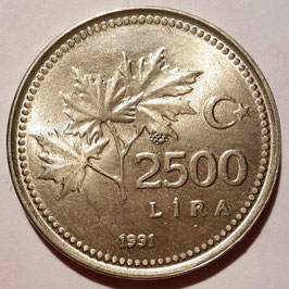 Turkey 2500 Lira 1991-1997 KM#1015