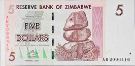 Zimbabwe 5 Dollars 2007 P.66 XF