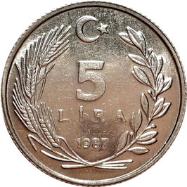 Turkey 5 Lira 1984-1989 KM#963