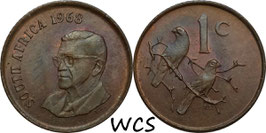 South Africa 1 Cent 1968 (President Swart, SOUTH AFRICA) KM#74.1 AU