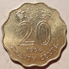 Hong Kong 20 Cents 1993-1998 KM#67