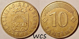 Latvia 10 Santimu 1992-2008 KM#17