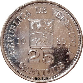 Venezuela 25 Centimos 1989-1990 Y#50a