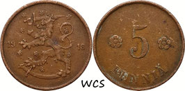 Finland 5 Penniä 1918 KM#22 VF-