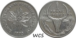 Madagascar 1 Franc 1993 KM#8 XF