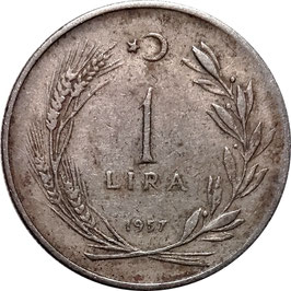 Turkey 1 Lira 1957 KM#889 VF-