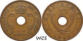 East Africa 10 Cents 1942 KM#26.2 F+