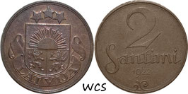 Latvia 2 Santimi 1922 KM#2 VF+