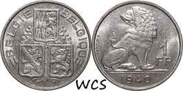 Belgium 1 Franc 1939-1940 BELGIE - BELGIQUE KM#120