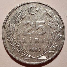 Turkey 25 Lira 1985-1989 KM#975