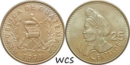 Guatemala 25 Centavos 1998 KM#278.6 AU