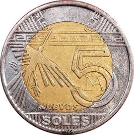 Peru 5 Nuevos Soles 2011 KM#344 XF-