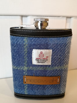 Flachmann aus Edelstahl mit Schraubverschlussdeckel (8oz) (blau karo)