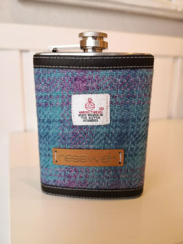 Flachmann aus Edelstahl mit Schraubverschlussdeckel (8oz) (türkisviolet karo)