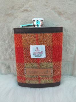 Flachmann aus Edelstahl mit Schraubverschlussdeckel (8oz) (Karo orange)
