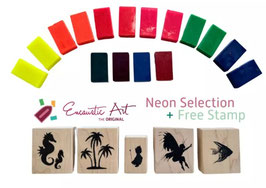 Encaustic Art wax - Neon selection + gratis stempel