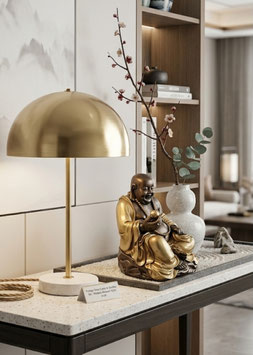 GOUDKLEURIGE TAFELLAMP, PADDESTOEL MODEL