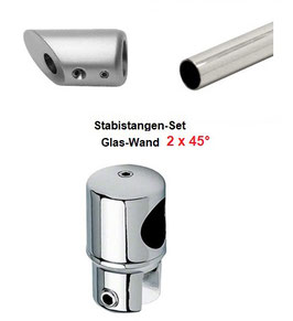 Stabistange-Set für Glasdusche, Glas-Wand 2x45°, 19 mm Rohr, Chrom glanz, 2x 500 mm,   Art.Nr. S45DUO-SET