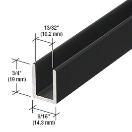 schwarzes Alu-U-Wandprofil für 8 mm Glas zur innenseitigen Silikonverklebung, Höhe 19 mm, Art.Nr. SDCD38.MBL