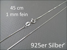 Echte 925er Silberkette Venezianerkette / Boxkette 45 cm lang- 1 mm fein