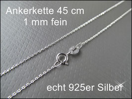 Echte 925er Silberkette Ankerkette 45 cm - 1 mm fein