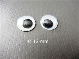 20x Bewegliche runde Augen zum Aufkleben für Plüschtiere, Karten, Scapbooking Ø 12 mm