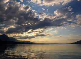 Doppelkarte A5 honiggelb  - Abendstimmung am Thunersee