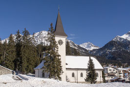 Doppelkarte B6 blütenweiss - kath. Kirche Lenzerheide / Winter - P1249649