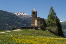 Doppelkarte A5 / naturweiss - Marienkirche Lantsch (Frühling) - P5277816