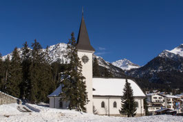 Doppelkarte A5 / hochweiss - kath. Kirche Lenzerheide / Winter - P1249649