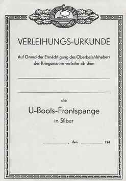 Artikelnummer: 01486 Urkunde U-Boot Frontspange Silber