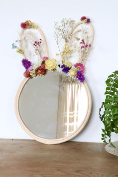 Miroir en fleurs séchées Lapin