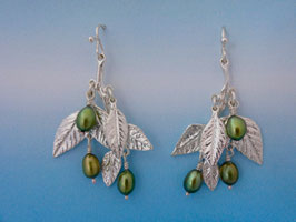 Wisteria Leaf Earring with green pearls LW 1 FW with Green Pearls