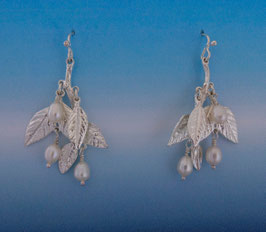 Wisteria Leaf Earring with Pearls on French Wire LW 1 FW