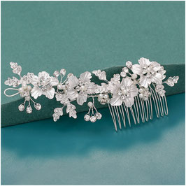 Haarkamm Silber Blumen Perlen Strass Haarschmuck Silber N30550