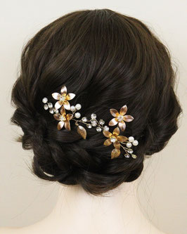 Set 2. Stk. Haarnadeln Gold Blumen Perlen Strass Haarschmuck Braut Haarschmuck Hochzeit N6882-Gold