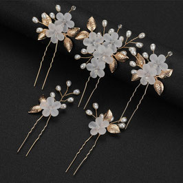 Set 5. Stück Haarnadeln Gold Blumen Perlen Haarschmuck Braut N60178