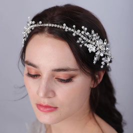 Haarband Silber Blumen Perlen Strass Art. N2983-Silber Haarschmuck Braut Haarschmuck Hochzeit