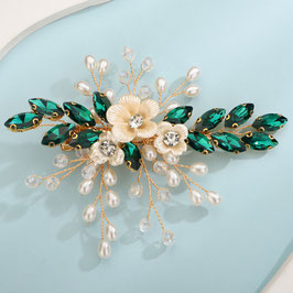 Haarklammer Grün Blumen Perlen Strass Art.Nr.4751