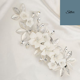 Haarklammer Silber Blumen Perlen Strass Art.4907-Silber