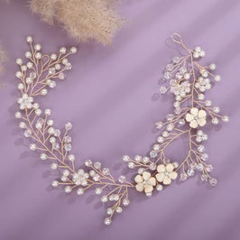Haarband Blumen Perlen Gold Haarschmuck Braut Haarschmuck Hochzeit N2308-Gold