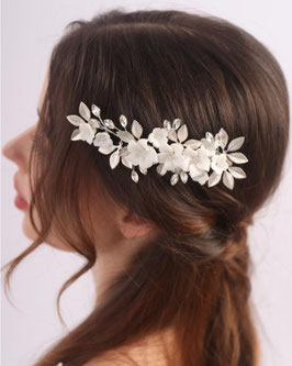 Haarklammer Silber Blumen Perlen Strass Art.4907-Silber